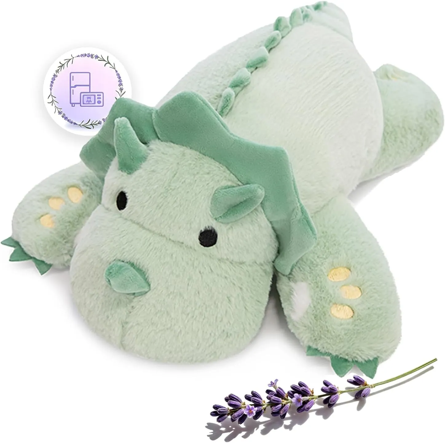 KOWSI® Microwavable & 2 LB Weighted Stuffed Triceratops Animals Plush - 16 Inch Heated Dinosaur Plushie for Warmth & Comfort - Light Green Dino Squished Pillow - Cute Soft Toy for Adults & Children