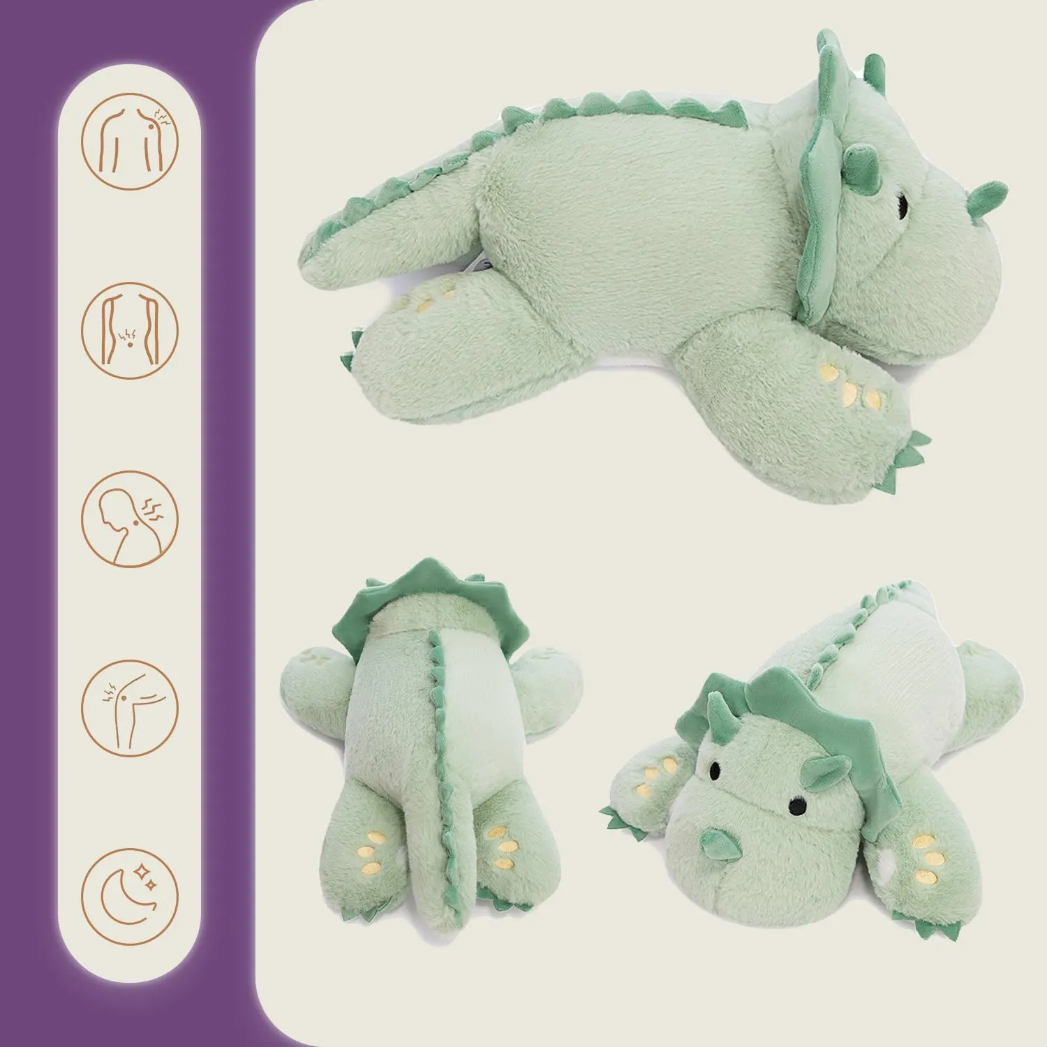 KOWSI® Microwavable & 2 LB Weighted Stuffed Triceratops Animals Plush - 16 Inch Heated Dinosaur Plushie for Warmth & Comfort - Light Green Dino Squished Pillow - Cute Soft Toy for Adults & Children