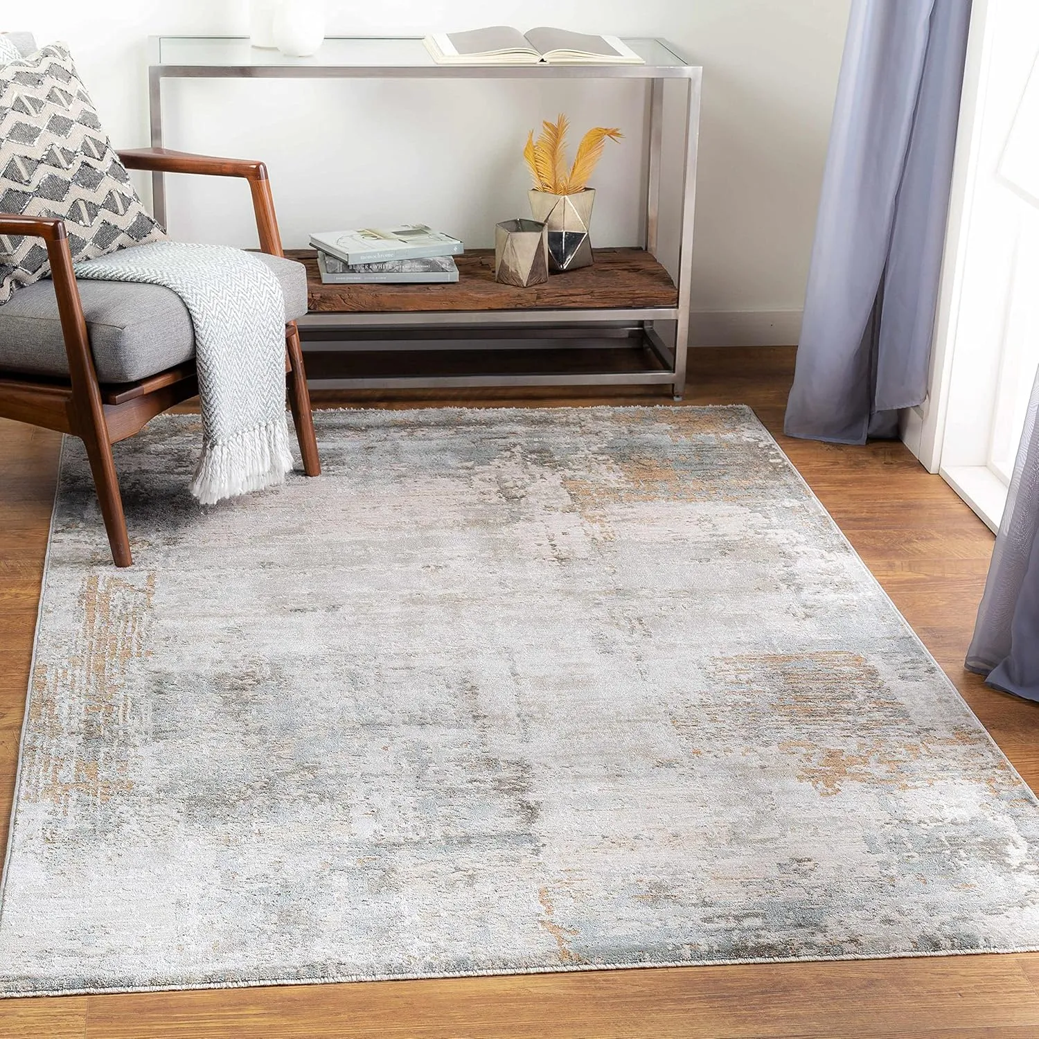 Kress Contemporary Area Rug - DustySage, Charcoal, Olive - 18" x 18" Sample