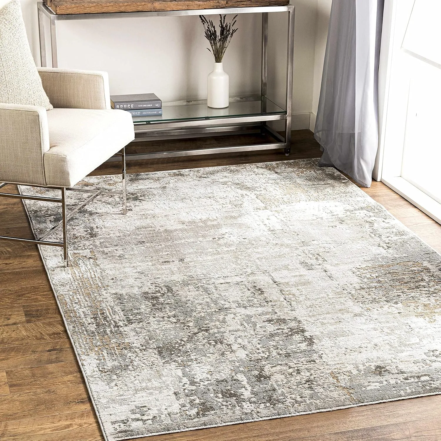 Kress Contemporary Area Rug - DustySage, Charcoal, Olive - 18" x 18" Sample