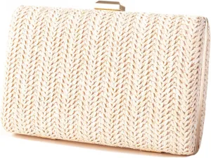 Kseymeir Straw Clutch Handbag for Women, Summer Evening Purse Chain Shoulder Crossbody Bag for Wedding, Parties