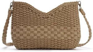 KUANG! Handmade Woven Shoulder Bag for Women Summer Beach Straw Purse Crossbody Handbag with Strap