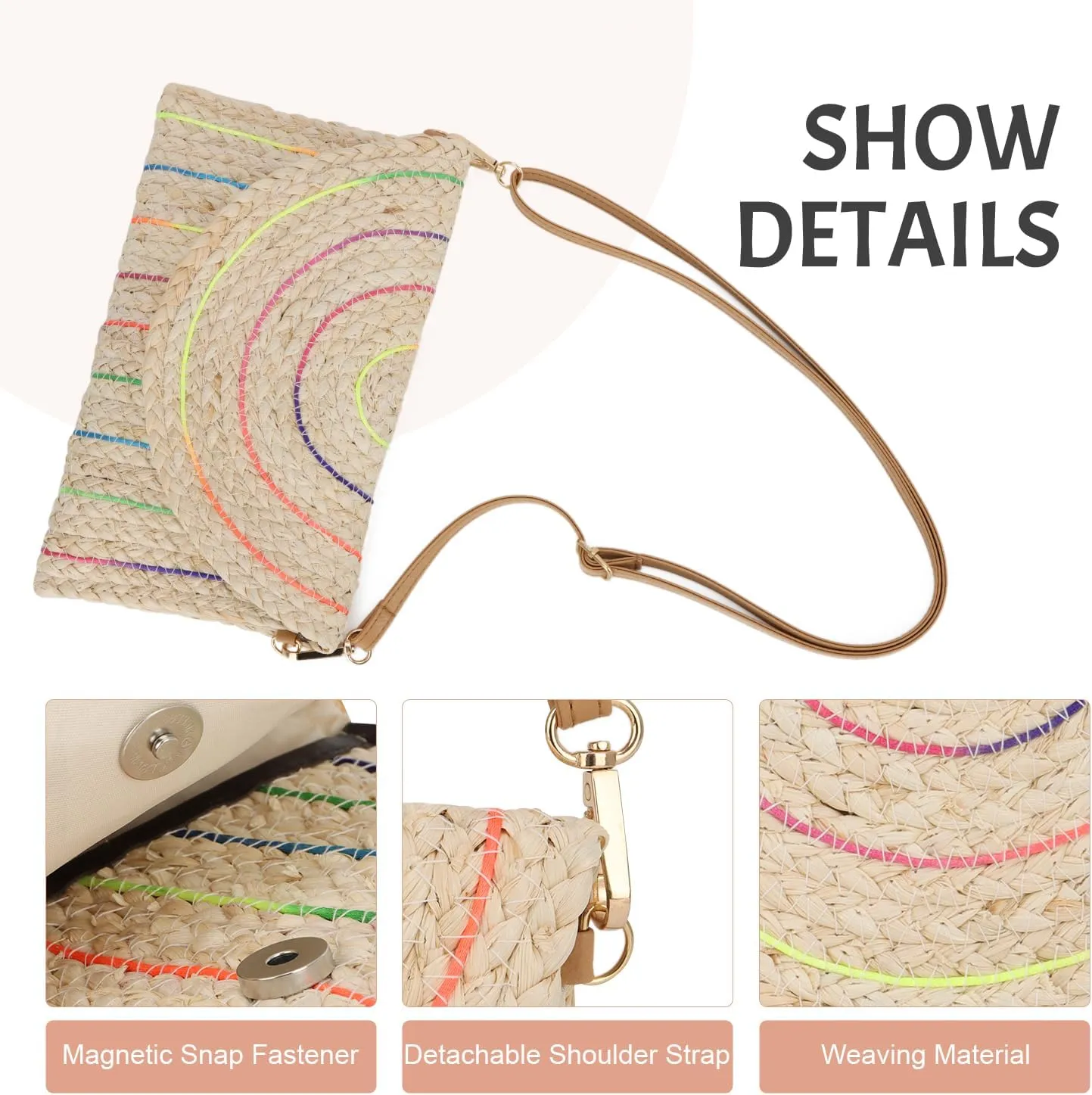 KUANG! Straw Shoulder Bag for Women Woven Purse Beach Envelope Clutch Straw Wallet Crossbody Bag