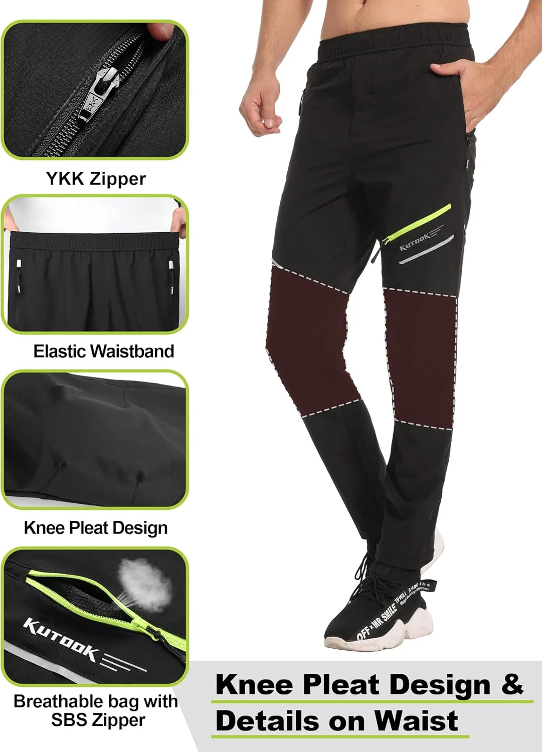 KUTOOK Cycling Bike Pants Summer/Winter Men S-4XL Quick-Dry Breathable Moutain Bike Pants for Outdoor Hiking Running Exercise