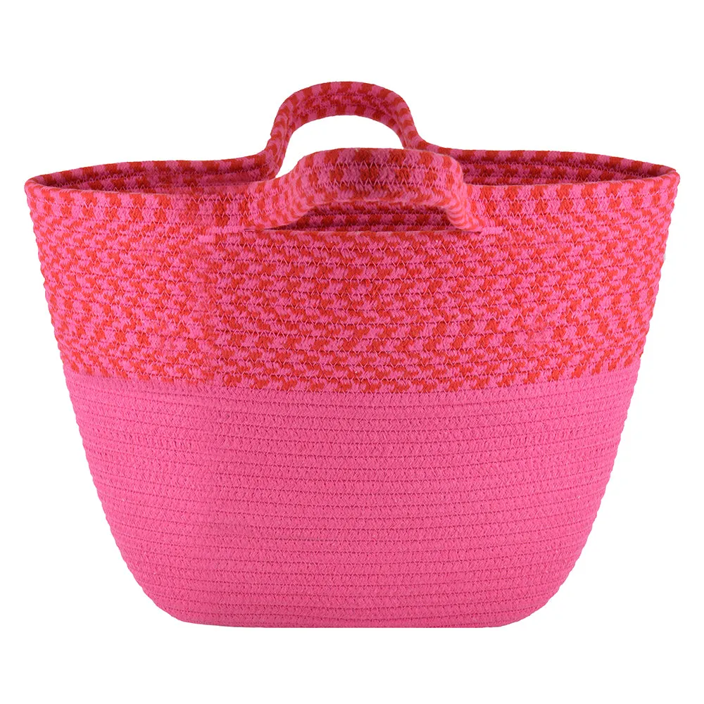 Ladies 2 Tone Pink and Red Rope Bucket Tote Bag