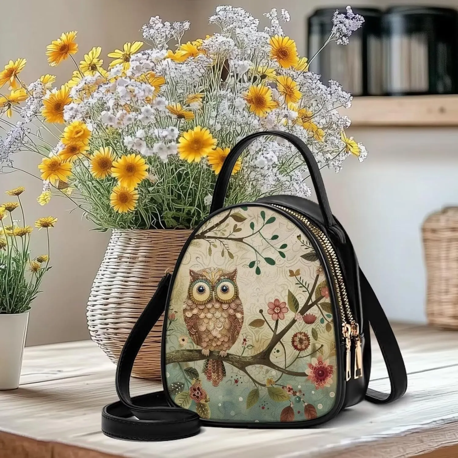 Ladies Double Layer Soft PU Leather Multi-Pocket Shoulder Bag Handbag Womens Crossboby Bag with Adjustable Strap