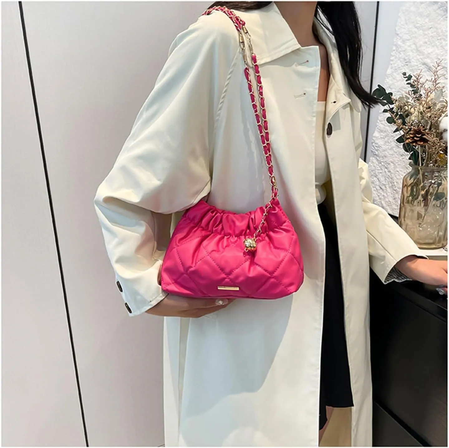 Lady pleated chain shoulder bag bucket bag
