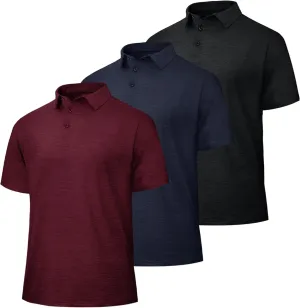 LalaHooK 3 Pack Polo Shirts for Men - Quick Dry Moisture Wicking Performance Golf Shirts Black Short Sleeve for Work Athletic