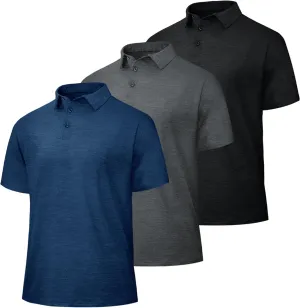 LalaHooK 3 Pack Polo Shirts for Men - Quick Dry Moisture Wicking Performance Golf Shirts Black Short Sleeve for Work Athletic