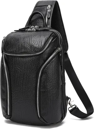 LANNSYNE Vintage Full Grain Leather Sling Bag for men, Leather Crossbody Bag fits 12.9" iPad