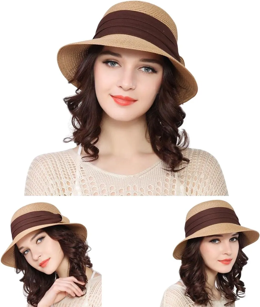 Lanzom Summer Sun Hats for Women Lady Wide Brim Straw Hat Beach Hat UPF Foldable Packable Cap for Travel Outdoor