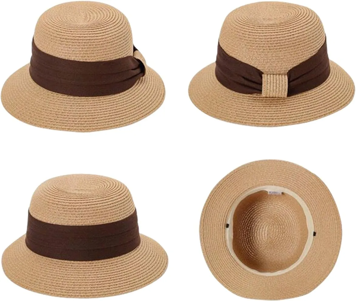 Lanzom Summer Sun Hats for Women Lady Wide Brim Straw Hat Beach Hat UPF Foldable Packable Cap for Travel Outdoor