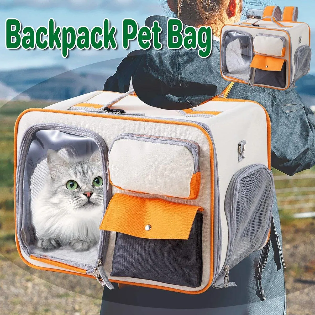 Large Capacity Cat Dog Backpack Outdoor Portable Pet Carrier Canvas Travel Bag