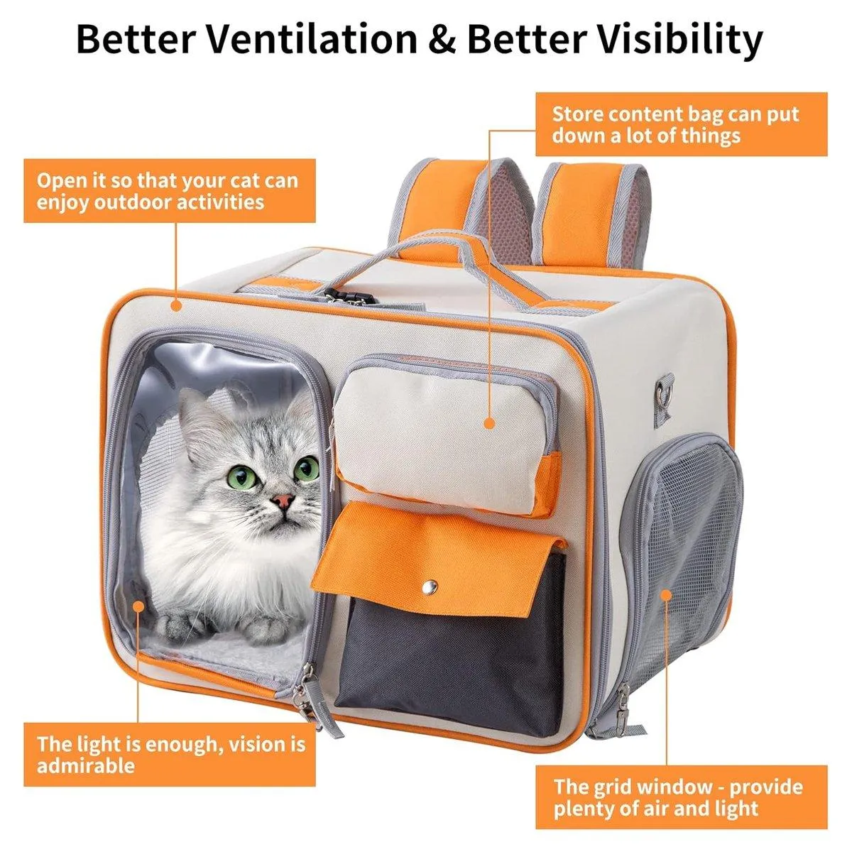 Large Capacity Cat Dog Backpack Outdoor Portable Pet Carrier Canvas Travel Bag