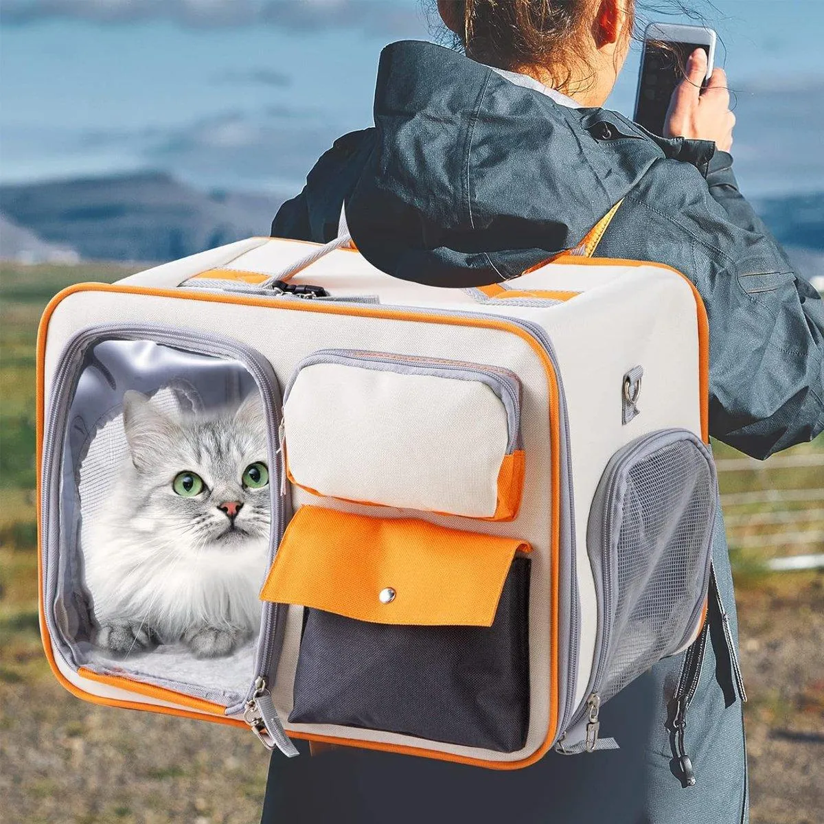 Large Capacity Cat Dog Backpack Outdoor Portable Pet Carrier Canvas Travel Bag