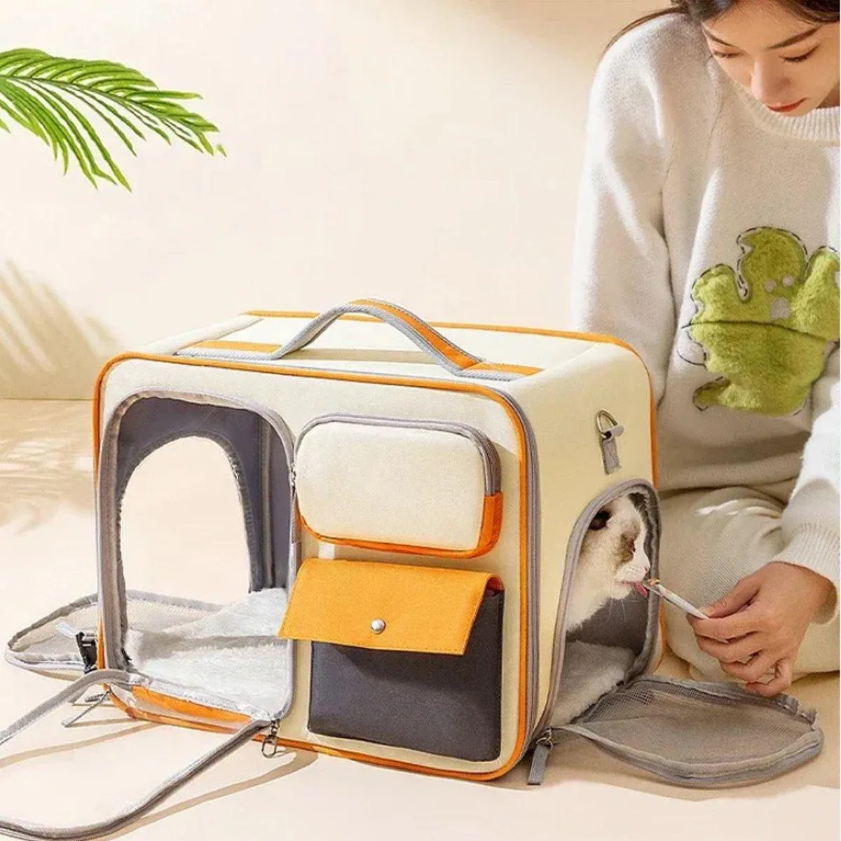Large Capacity Cat Dog Backpack Outdoor Portable Pet Carrier Canvas Travel Bag