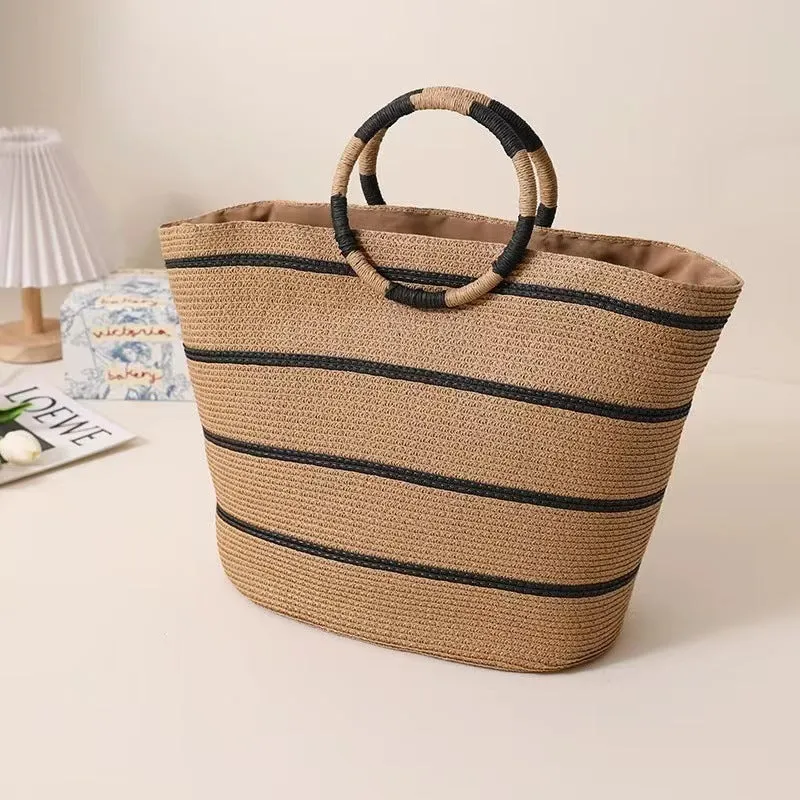 Large Capacity Round Early Summer All-matching Woven Shoulder Beach Bag Handbag