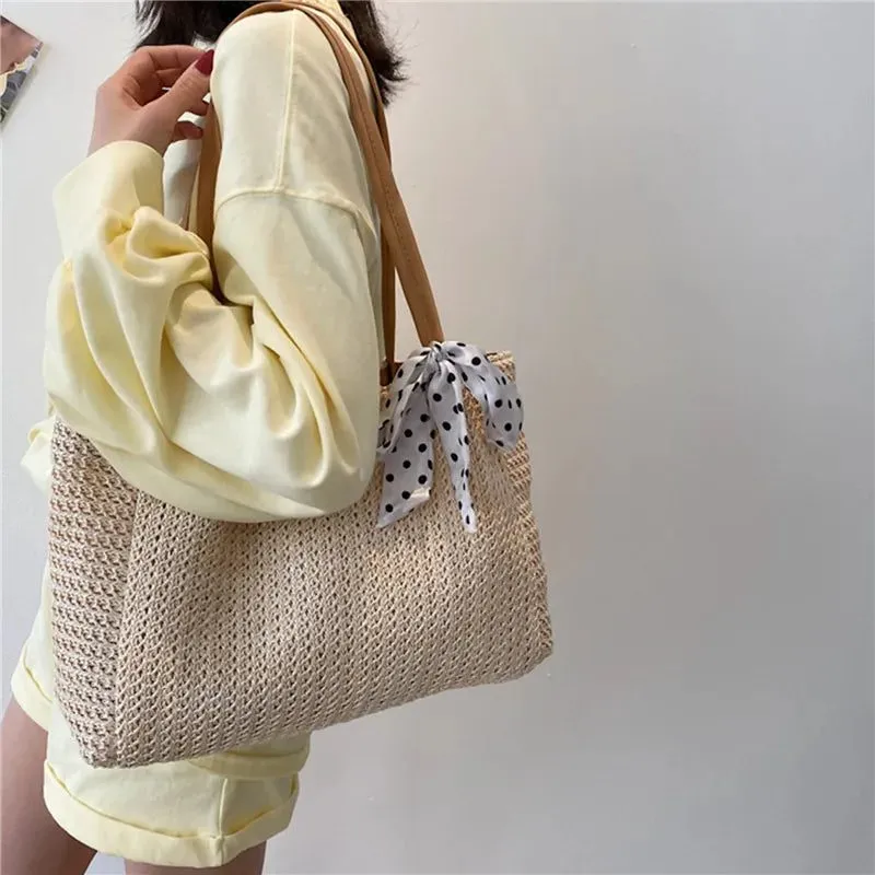 Large Capacity Straw One-Shoulder Beach Tote