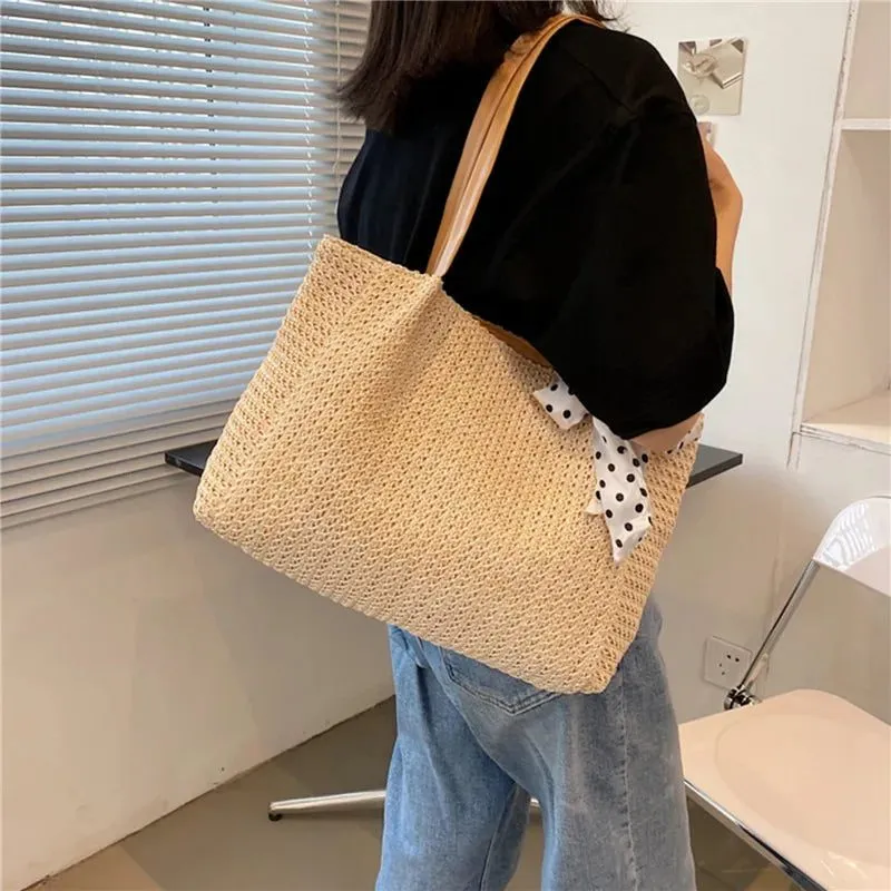 Large Capacity Straw One-Shoulder Beach Tote