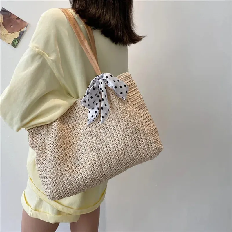 Large Capacity Straw One-Shoulder Beach Tote