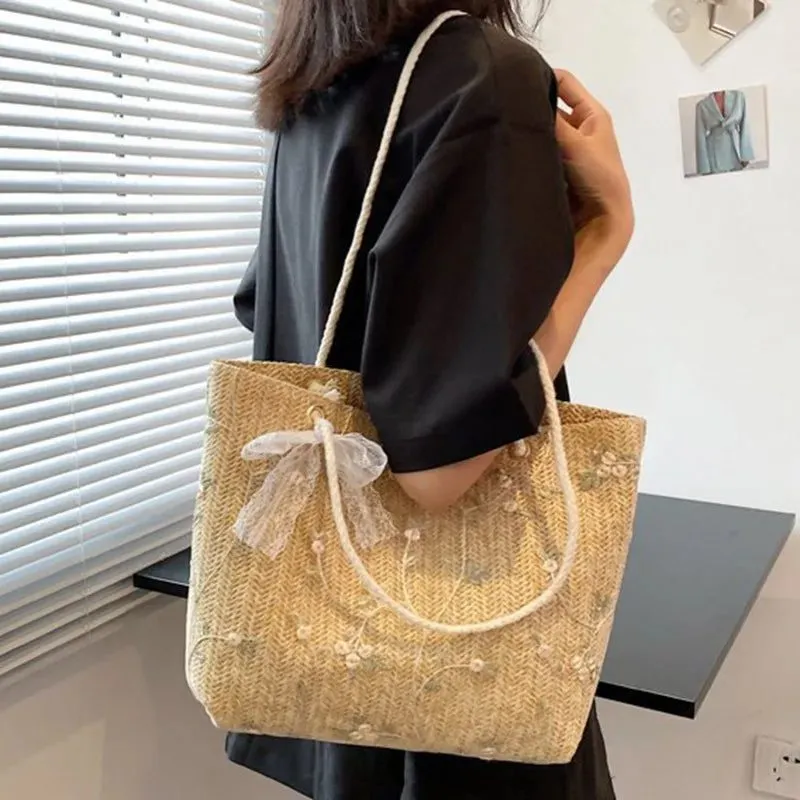 Large Capacity Straw One-Shoulder Beach Tote