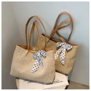 Large Capacity Straw One-Shoulder Beach Tote