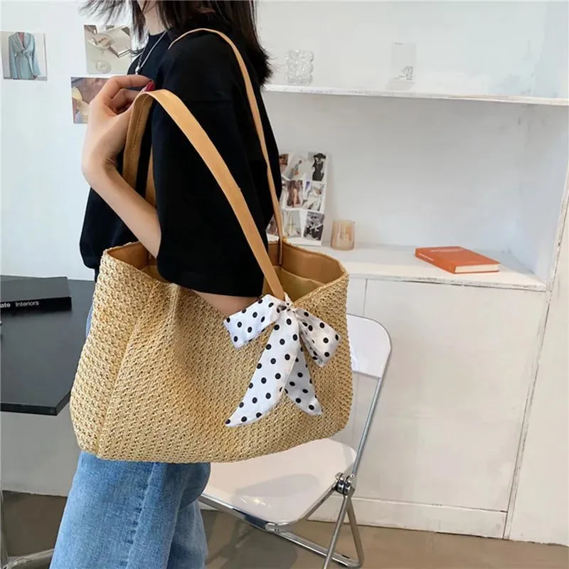 Large Capacity Straw One-Shoulder Beach Tote
