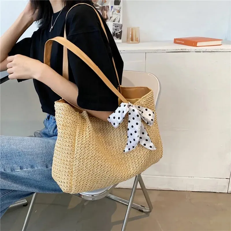 Large Capacity Straw One-Shoulder Beach Tote