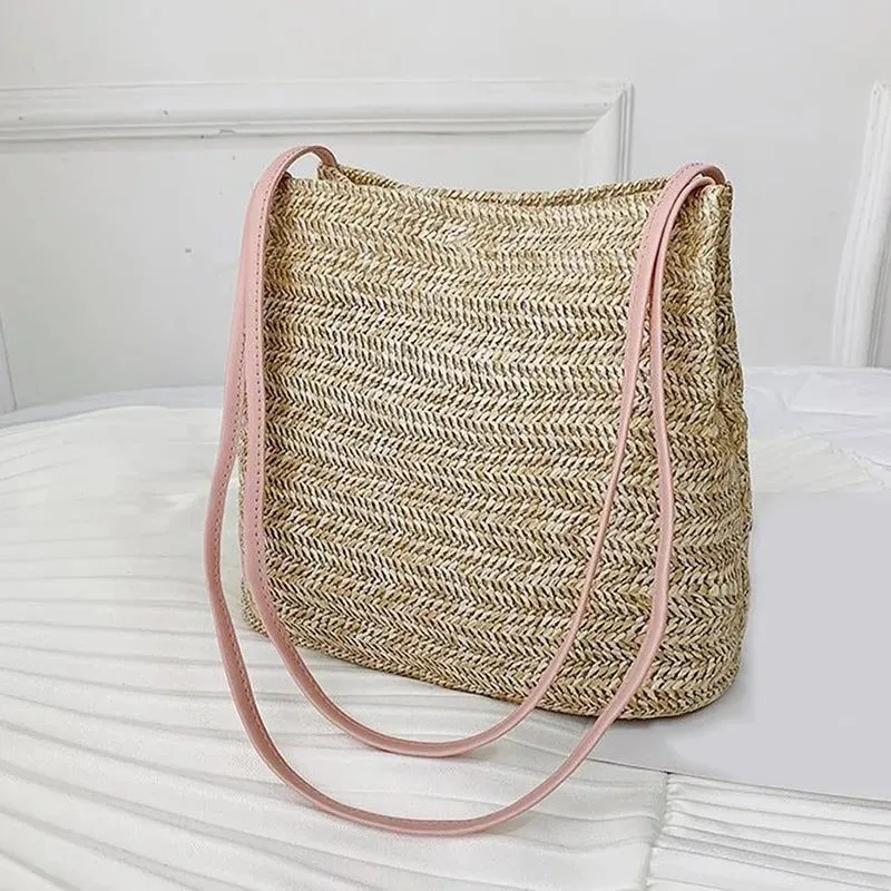 Large Capacity Straw One-Shoulder Beach Tote