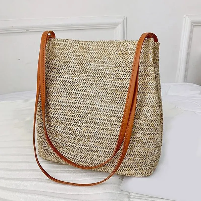 Large Capacity Straw One-Shoulder Beach Tote