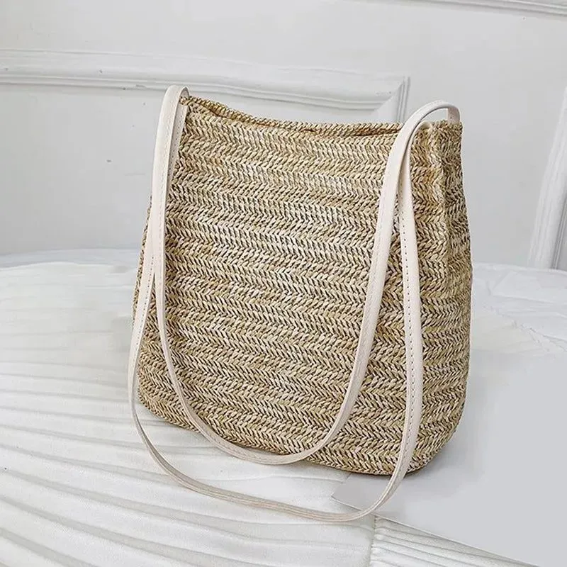 Large Capacity Straw One-Shoulder Beach Tote