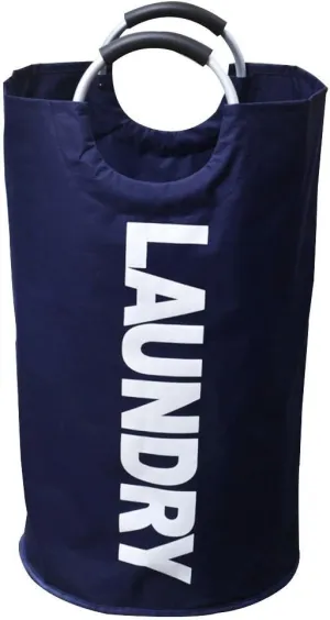 Large Laundry Basket with Alloy Handles for College, Collapsible Laundry Hamper, Foldable Clothes Bag, Folding Washing Bin (Dark Blue)