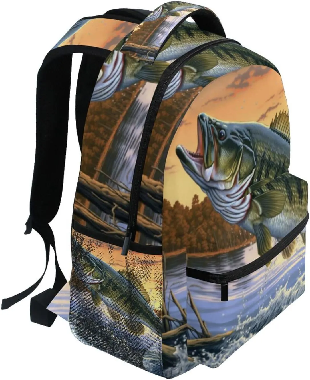 Large Mouth Trout Backpack Daypack Shoulder Bag Book Bag Lightweight Back Pack 11.4 ×16 In