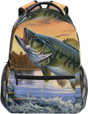 Large Mouth Trout Backpack Daypack Shoulder Bag Book Bag Lightweight Back Pack 11.4 ×16 In