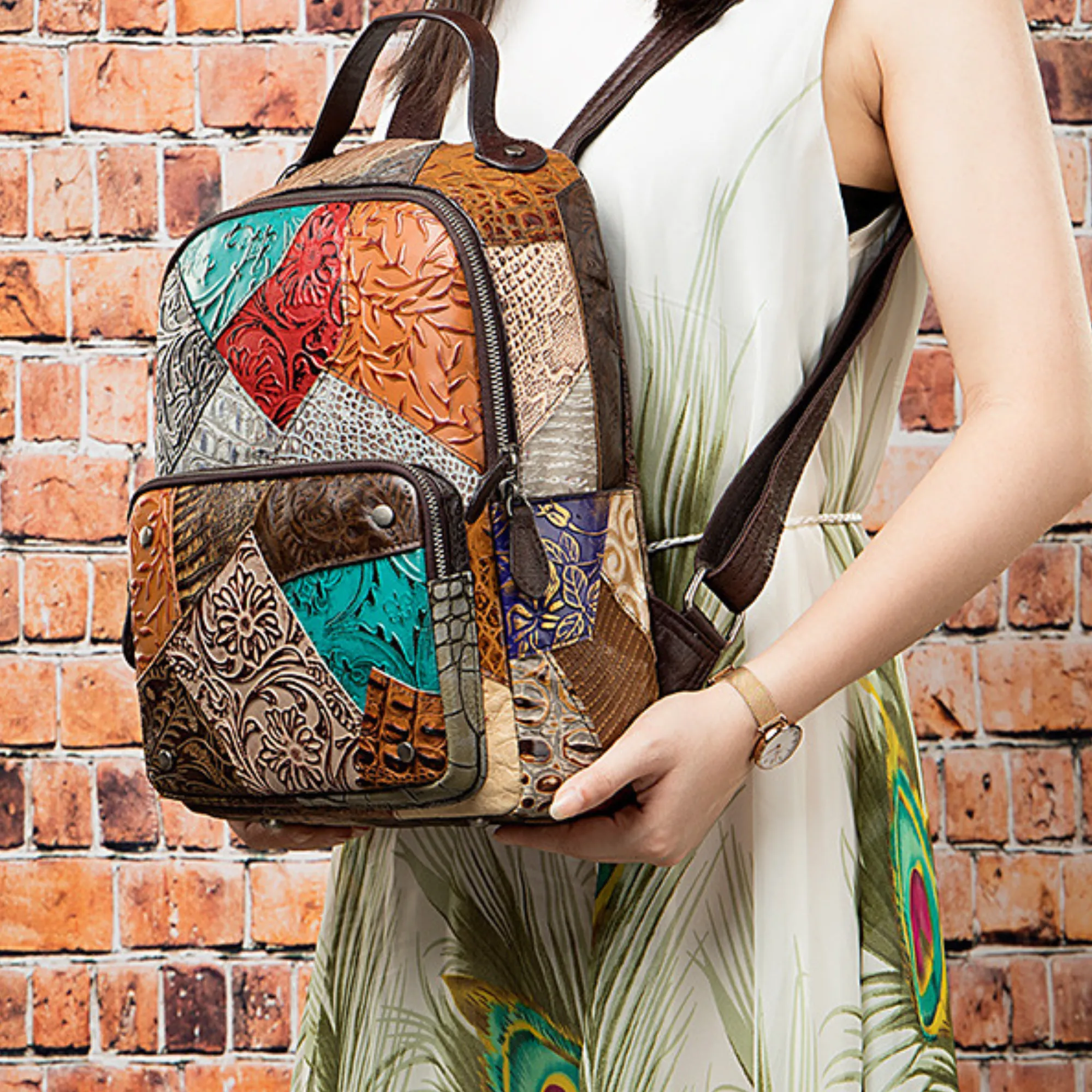 Large Multi-Colour Genuine Italian Leather Backpack – Travel, Work &amp; Leisure Bag