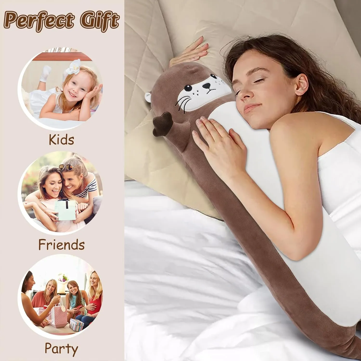 Large Otter Stuffed Animal,33.5” Long Otter Plush,Cute Plushies Animal Body Pillow,Kawaii Big Plush Toys Animal Gifts,Animal Sleeping Hugging Pillow Cushion for Birthday