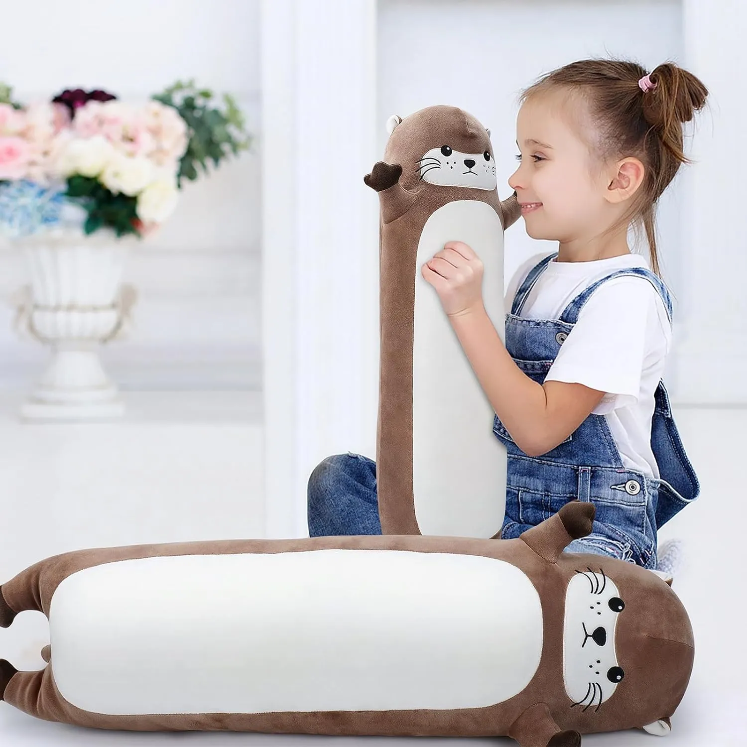 Large Otter Stuffed Animal,33.5” Long Otter Plush,Cute Plushies Animal Body Pillow,Kawaii Big Plush Toys Animal Gifts,Animal Sleeping Hugging Pillow Cushion for Birthday