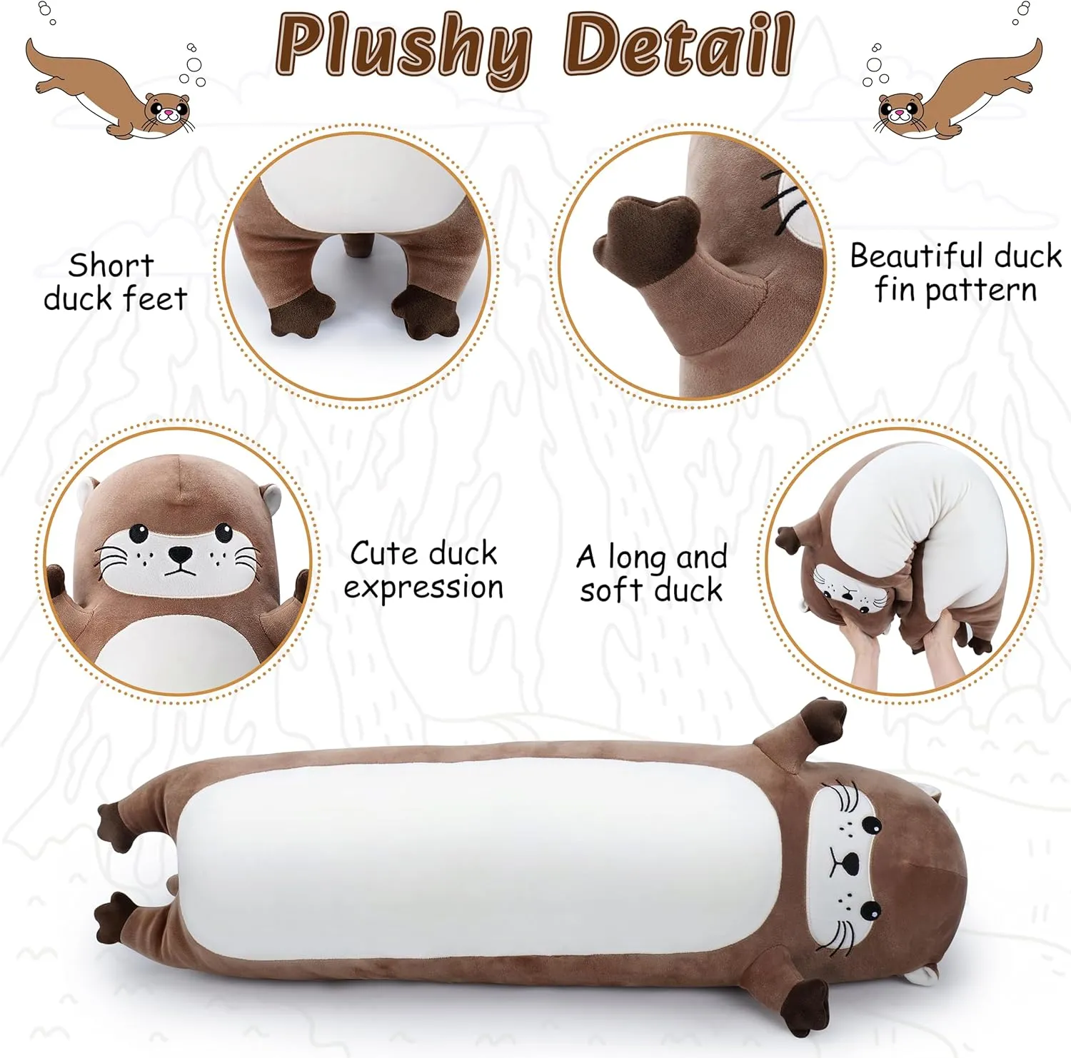 Large Otter Stuffed Animal,33.5” Long Otter Plush,Cute Plushies Animal Body Pillow,Kawaii Big Plush Toys Animal Gifts,Animal Sleeping Hugging Pillow Cushion for Birthday