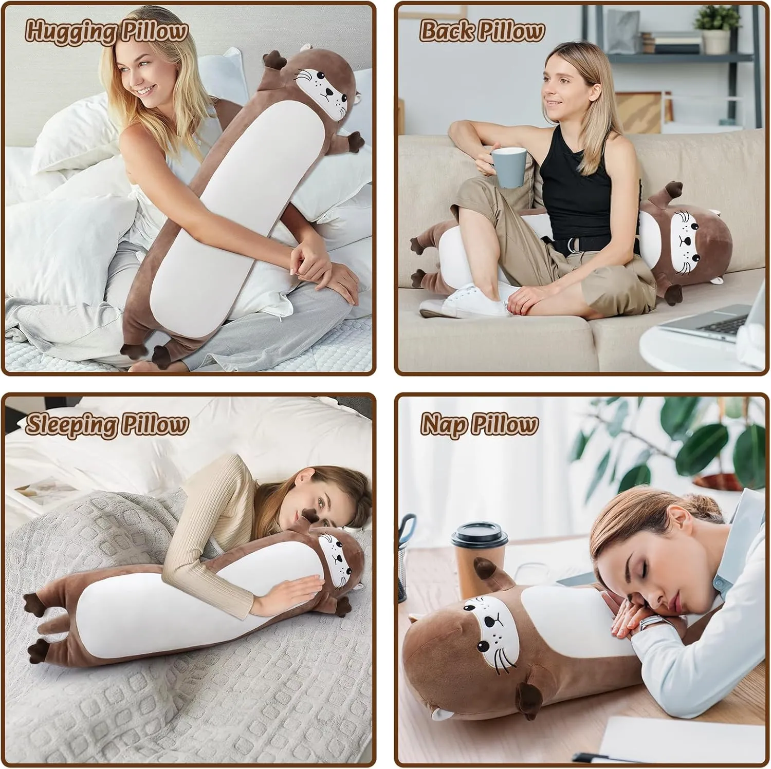 Large Otter Stuffed Animal,33.5” Long Otter Plush,Cute Plushies Animal Body Pillow,Kawaii Big Plush Toys Animal Gifts,Animal Sleeping Hugging Pillow Cushion for Birthday