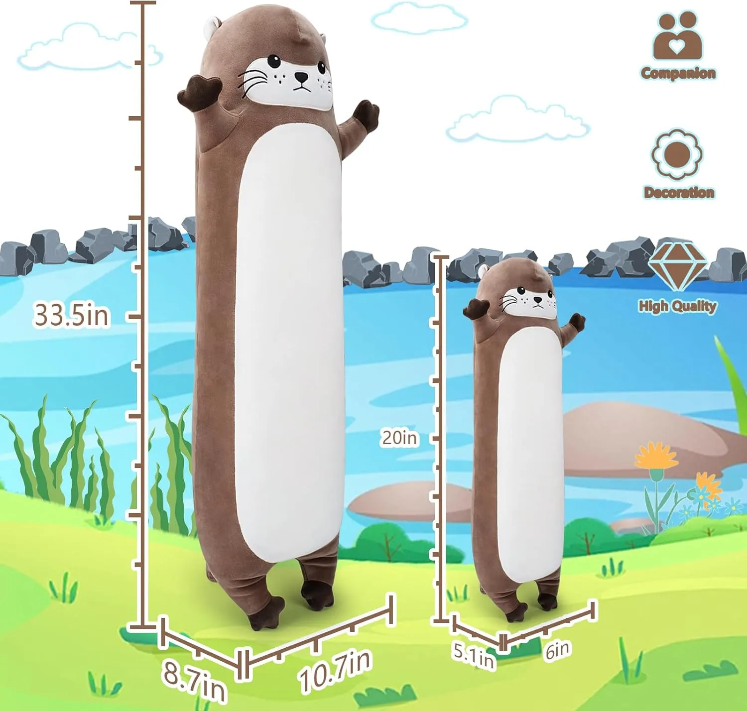 Large Otter Stuffed Animal,33.5” Long Otter Plush,Cute Plushies Animal Body Pillow,Kawaii Big Plush Toys Animal Gifts,Animal Sleeping Hugging Pillow Cushion for Birthday