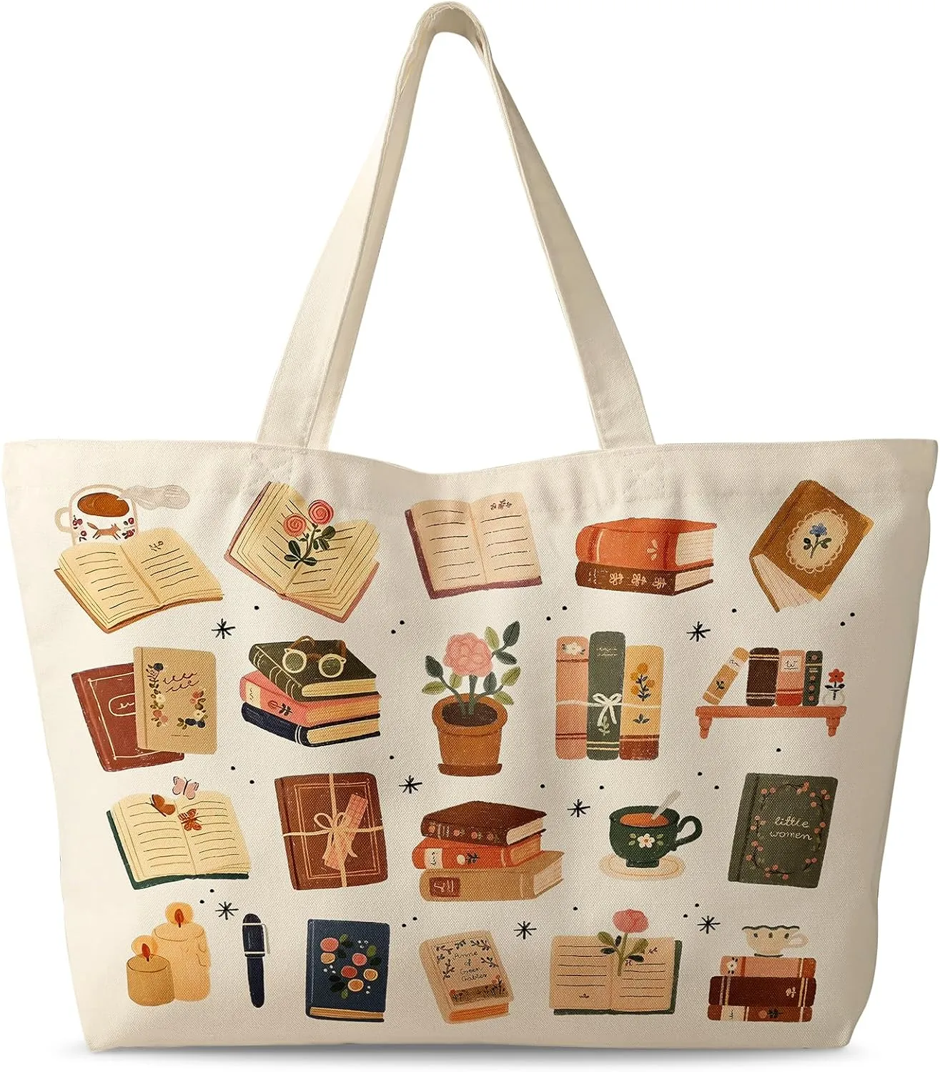 Large Tote Bag for Women - Canvas Tote Bag with Zipper Aesthetic Reusable Shoulder Bag for Gym, Travel, Work