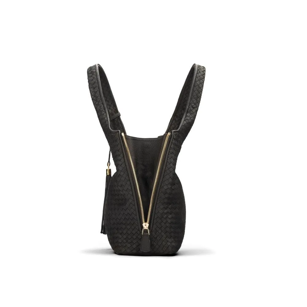 Large Woven Leather Bag - Black
