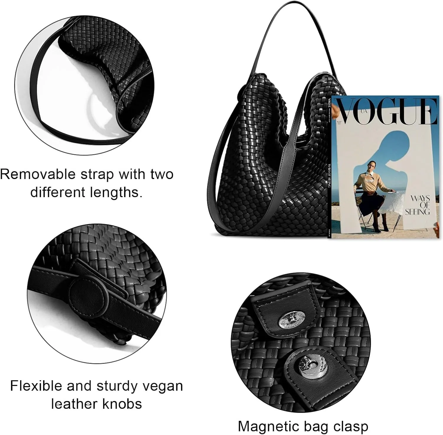 Large Woven Tote Bag Vegan Leather Shoulder Bag for Women Fashion Travel Shopper Bag Top Handle Handbag and Purse