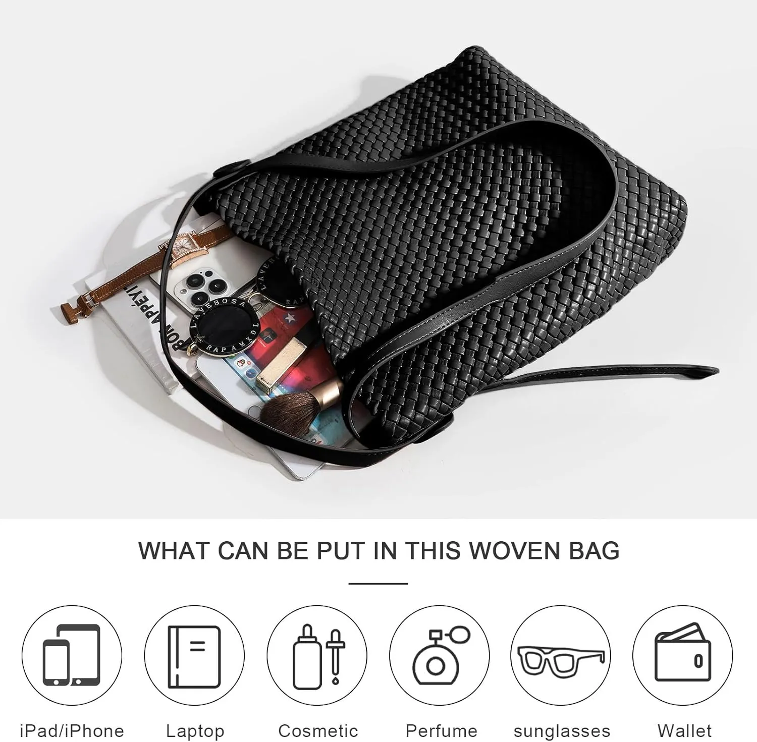 Large Woven Tote Bag Vegan Leather Shoulder Bag for Women Fashion Travel Shopper Bag Top Handle Handbag and Purse