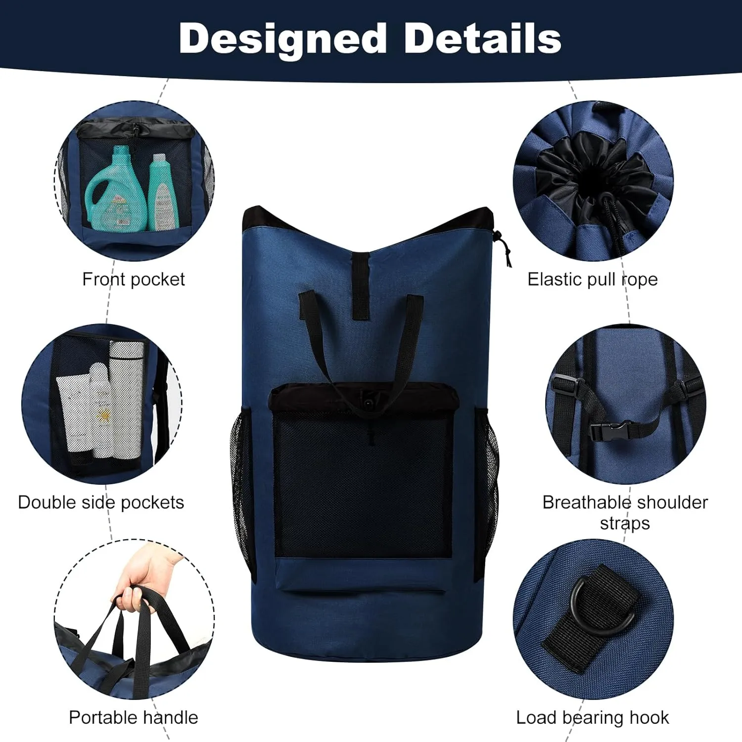 Laundry Backpack Bag,with 3 Pockets,for Dorm, Apartment and Laundromat, Laundry Duffle Bag for Travel,Beach,Camping