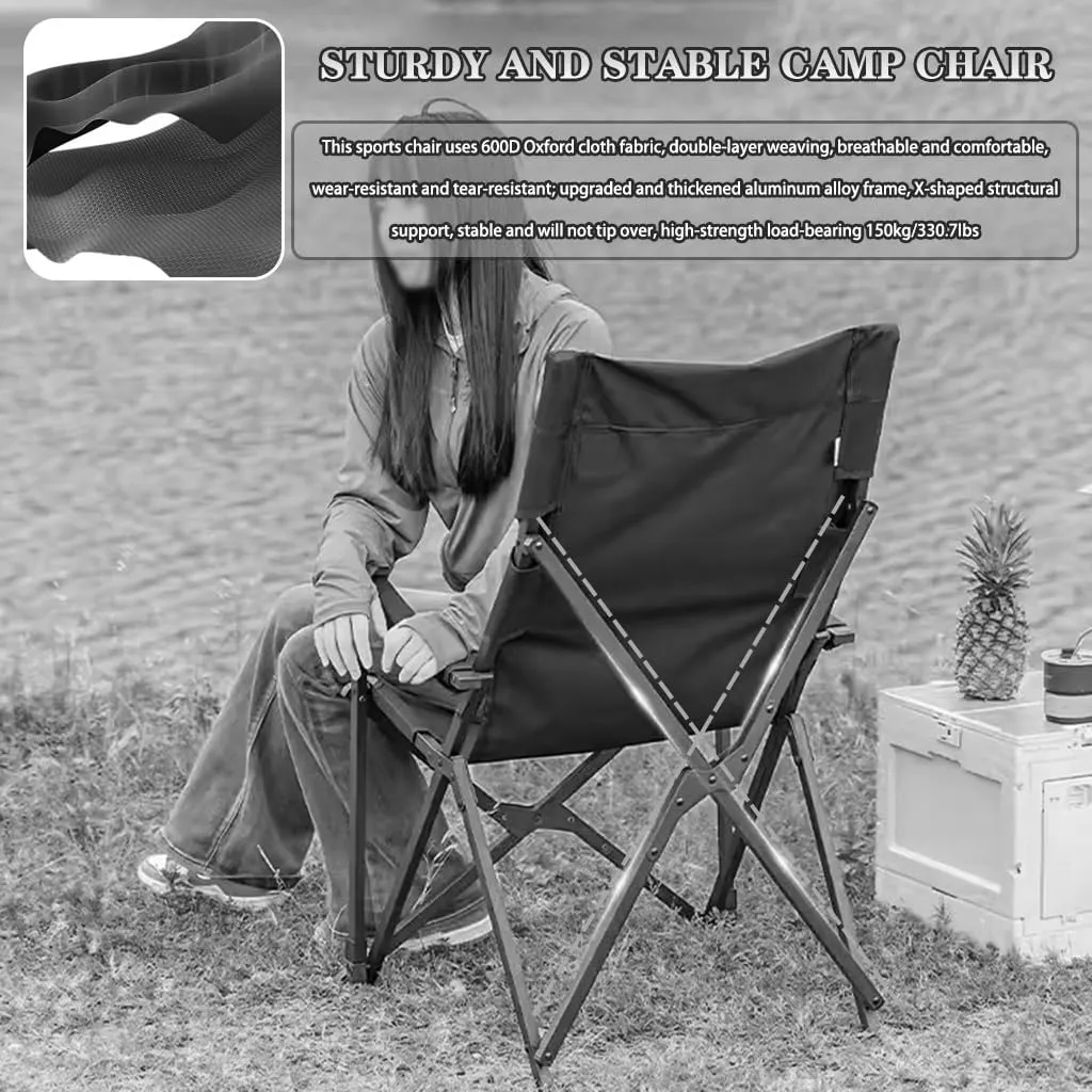 Lawn Chair Folding Outdoor Relaxation Camping Chair, Ergonomic Suspension Reclining Beach Chair with Storage Bag, Load-Bearing 150kg/330.7lbs(Grey)