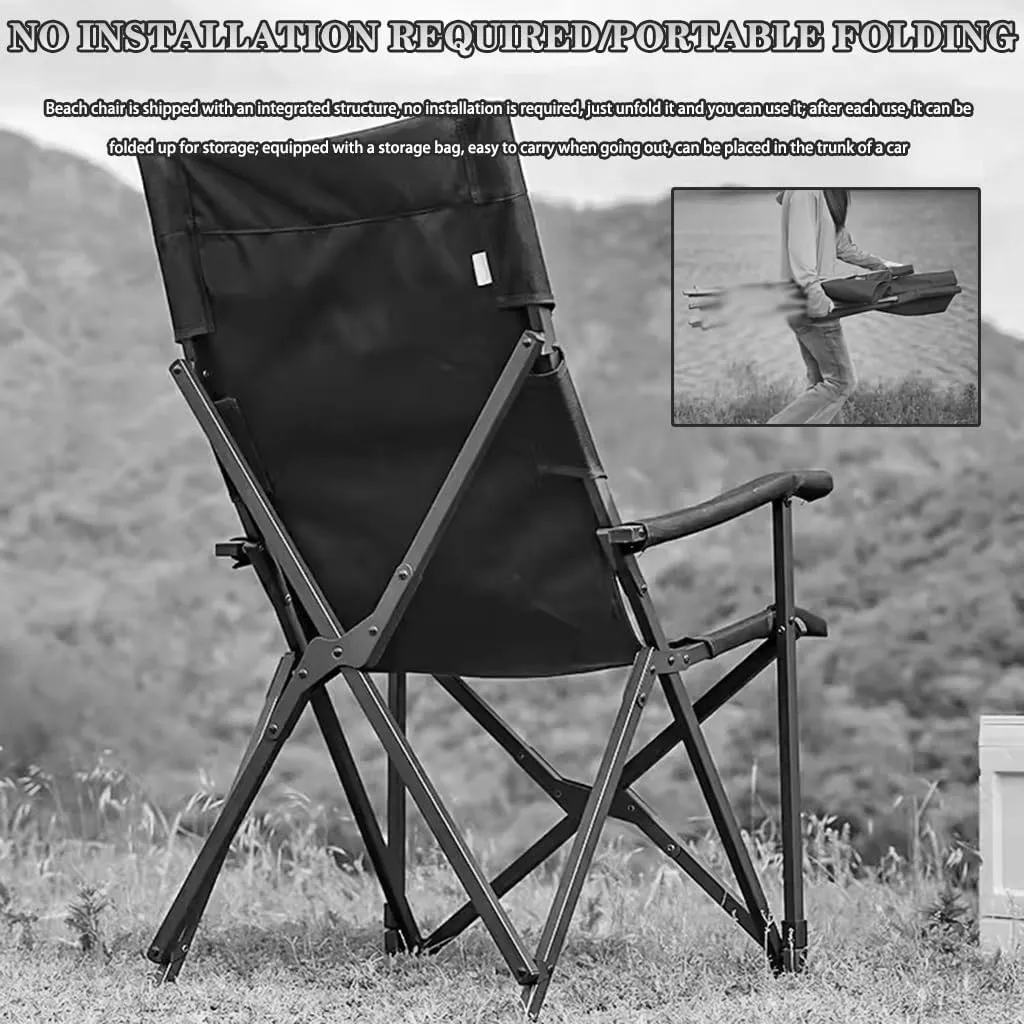 Lawn Chair Folding Outdoor Relaxation Camping Chair, Ergonomic Suspension Reclining Beach Chair with Storage Bag, Load-Bearing 150kg/330.7lbs(Grey)