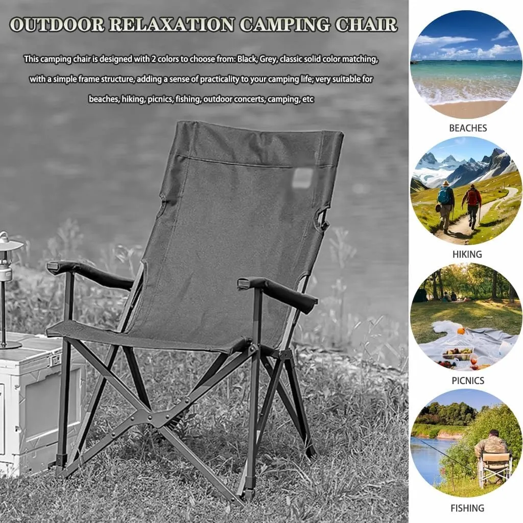 Lawn Chair Folding Outdoor Relaxation Camping Chair, Ergonomic Suspension Reclining Beach Chair with Storage Bag, Load-Bearing 150kg/330.7lbs(Grey)