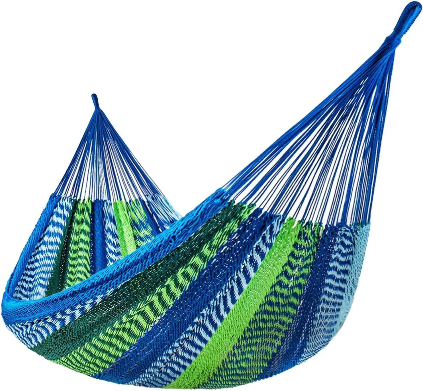 Lazy Daze Hammocks10.5 FT Handwoven Mayan Family Hammock with Portabl Carry Bag and for Outside Outdoor Patio Backyard Poolside, 550 LBS Weight Capacity,Blue/Green