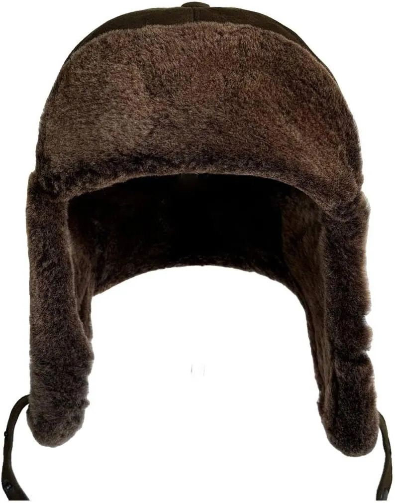 Leather Aviator Russian Ushanka Trapper Shearling Sheepskin Fur Ear Flap Waterproof Winter Hat